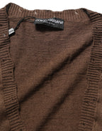 Dolce & Gabbana Brown Flax Buttoned V-neck Pullover Sweater Dolce & Gabbana