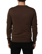 Dolce & Gabbana Brown Flax Buttoned V-neck Pullover Sweater Dolce & Gabbana