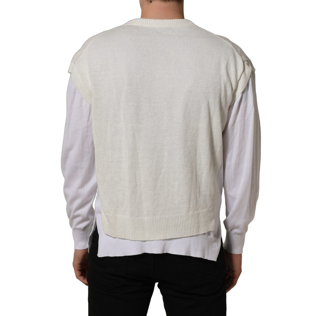 Dolce & Gabbana White Flax CrewNeck Layered Pullover Sweater Dolce & Gabbana