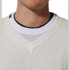 Dolce & Gabbana White Flax CrewNeck Layered Pullover Sweater Dolce & Gabbana