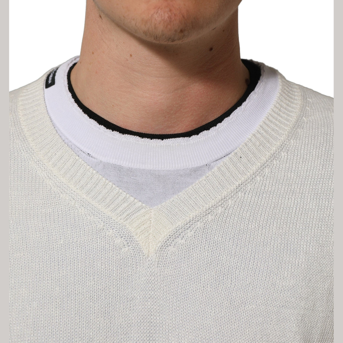Dolce & Gabbana White Flax CrewNeck Layered Pullover Sweater Dolce & Gabbana