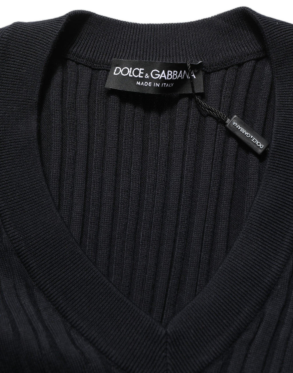 Dolce & Gabbana Black Silk Blend V-neck Pullover Men Sweater Dolce & Gabbana
