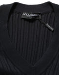 Dolce & Gabbana Black Silk Blend V-neck Pullover Men Sweater Dolce & Gabbana