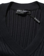 Dolce & Gabbana Black Silk Blend V-neck Pullover Men Sweater Dolce & Gabbana