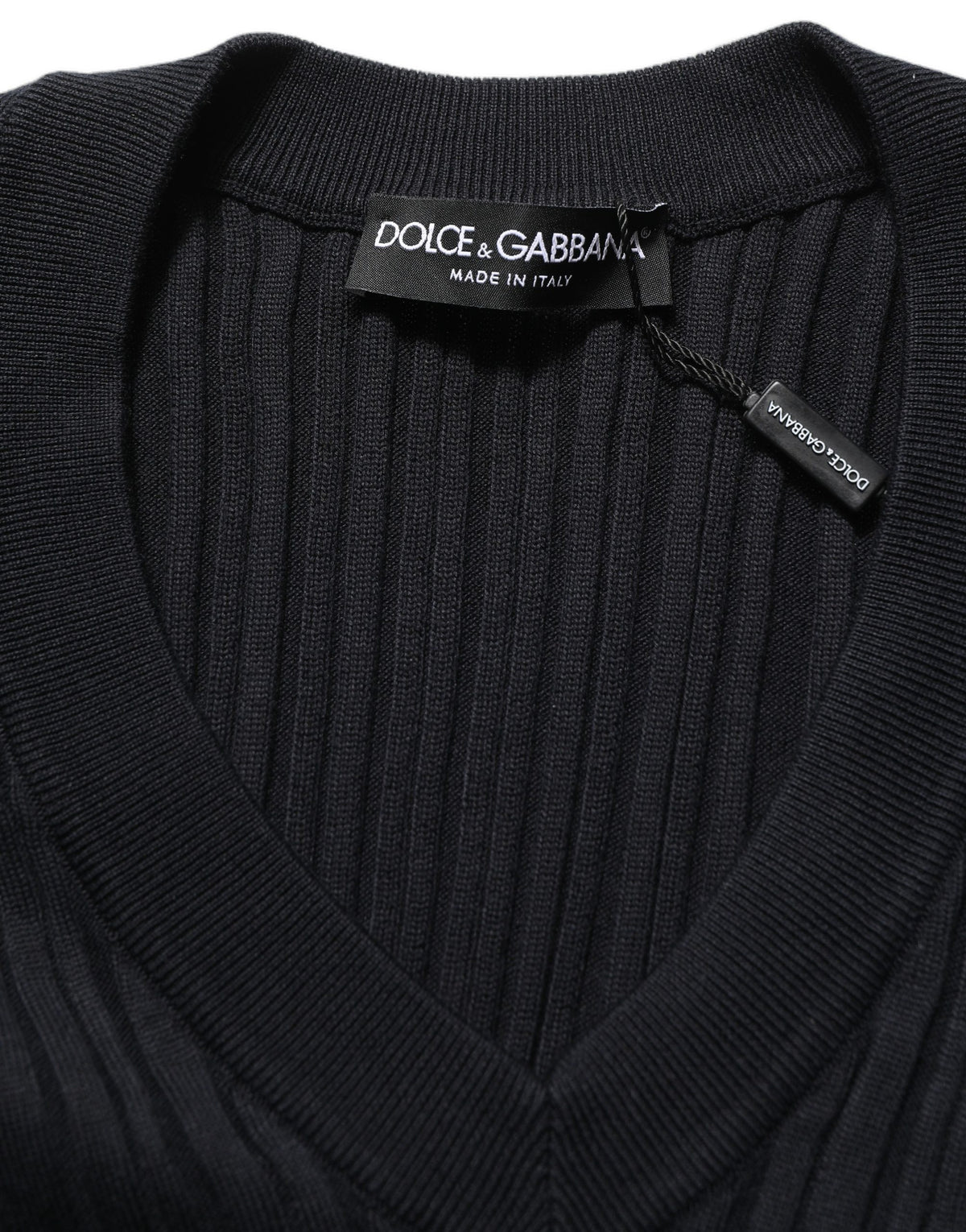 Dolce & Gabbana Black Silk Blend V-neck Pullover Men Sweater Dolce & Gabbana