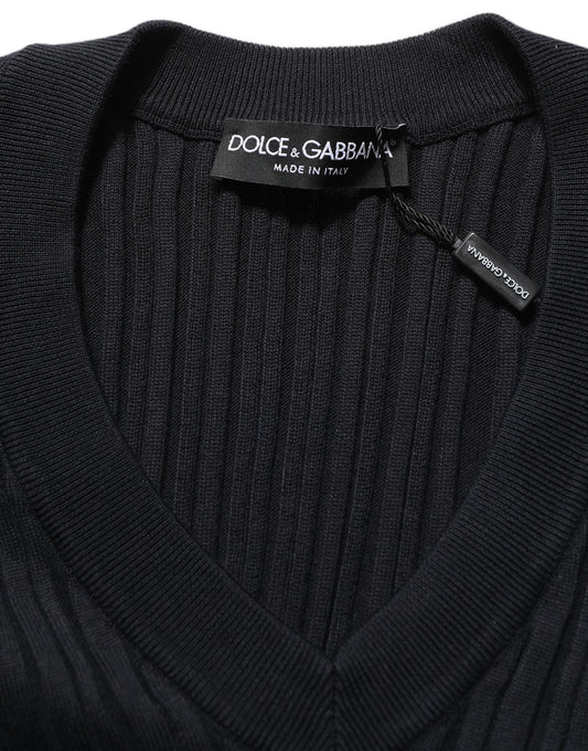 Dolce & Gabbana Black Silk Blend V-neck Pullover Men Sweater Dolce & Gabbana