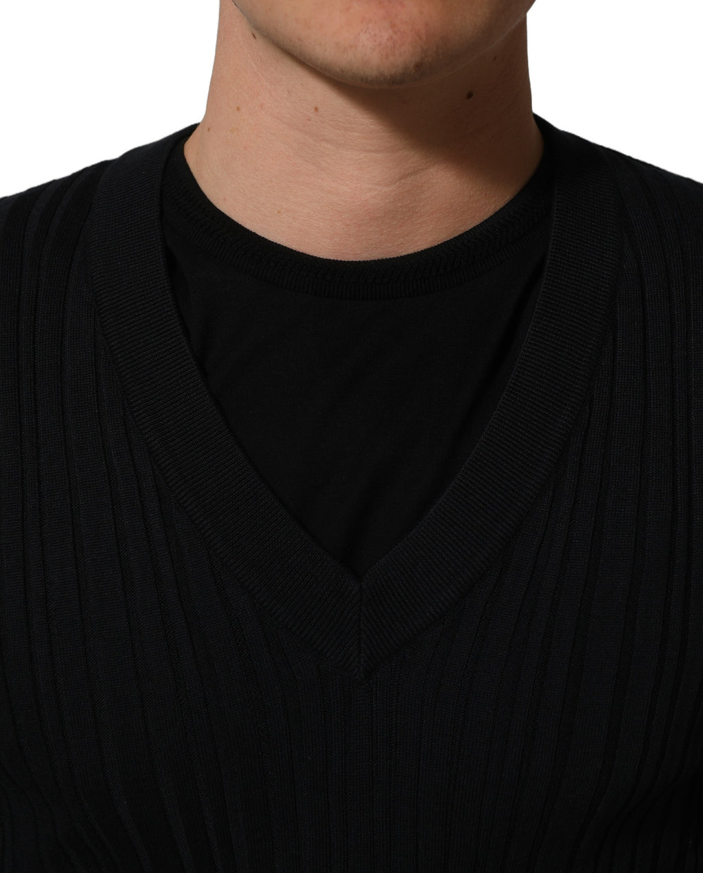 Dolce & Gabbana Black Silk Blend V-neck Pullover Men Sweater Dolce & Gabbana