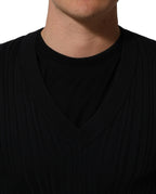 Dolce & Gabbana Black Silk Blend V-neck Pullover Men Sweater Dolce & Gabbana