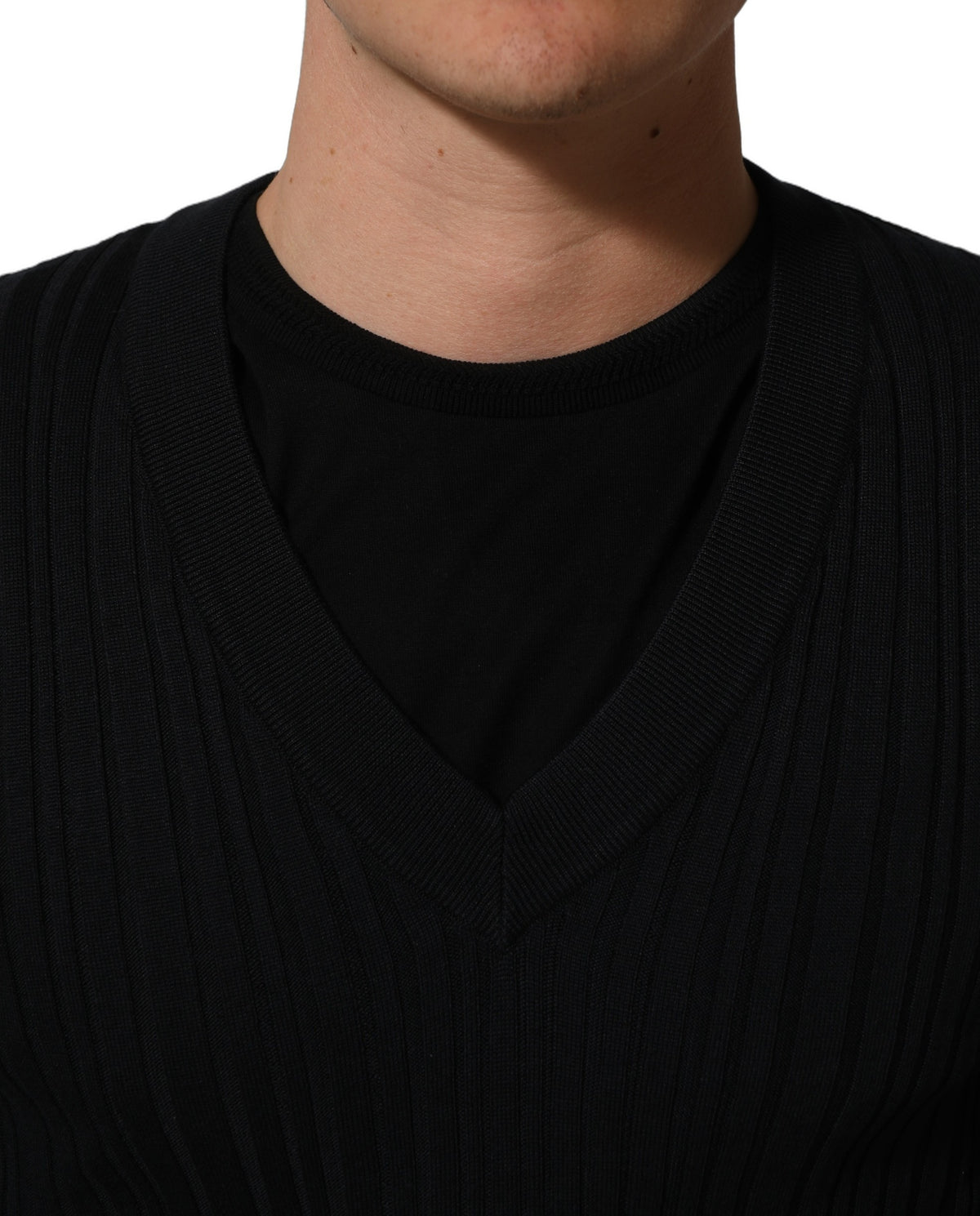 Dolce & Gabbana Black Silk Blend V-neck Pullover Men Sweater Dolce & Gabbana
