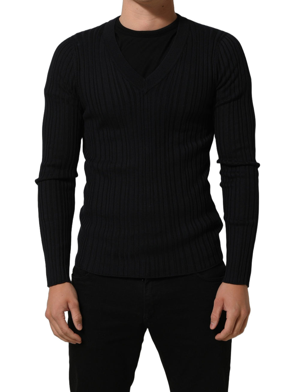 Dolce & Gabbana Black Silk Blend V-neck Pullover Men Sweater Dolce & Gabbana