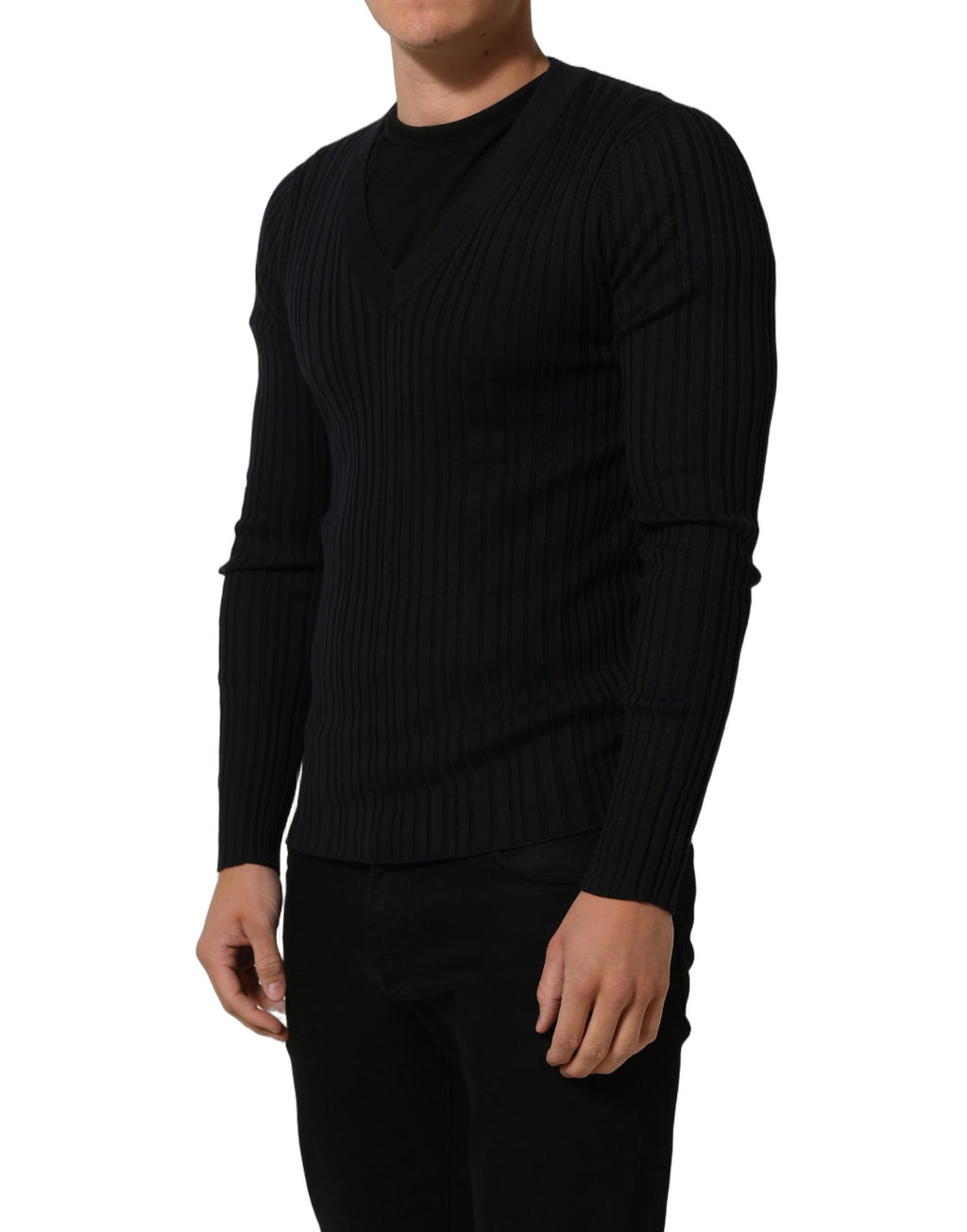 Dolce & Gabbana Black Silk Blend V-neck Pullover Men Sweater Dolce & Gabbana