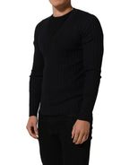 Dolce & Gabbana Black Silk Blend V-neck Pullover Men Sweater Dolce & Gabbana