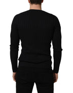 Dolce & Gabbana Black Silk Blend V-neck Pullover Men Sweater Dolce & Gabbana