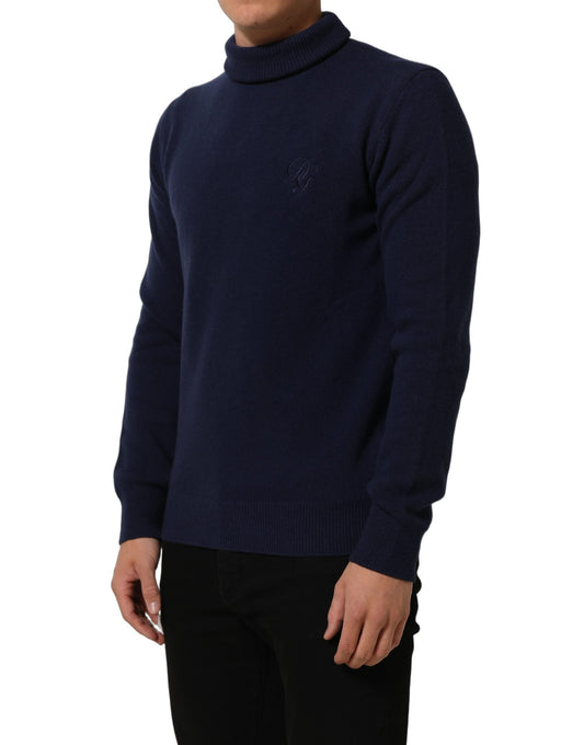 Dolce & Gabbana Blue Wool Knit Turtleneck Pullover Sweater Dolce & Gabbana