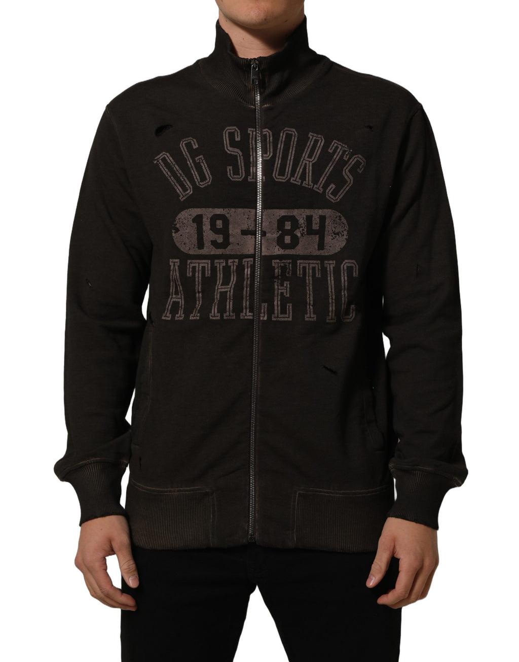 Dolce & Gabbana Brown Logo Print Full Zip Sweatshirt Sweater Dolce & Gabbana