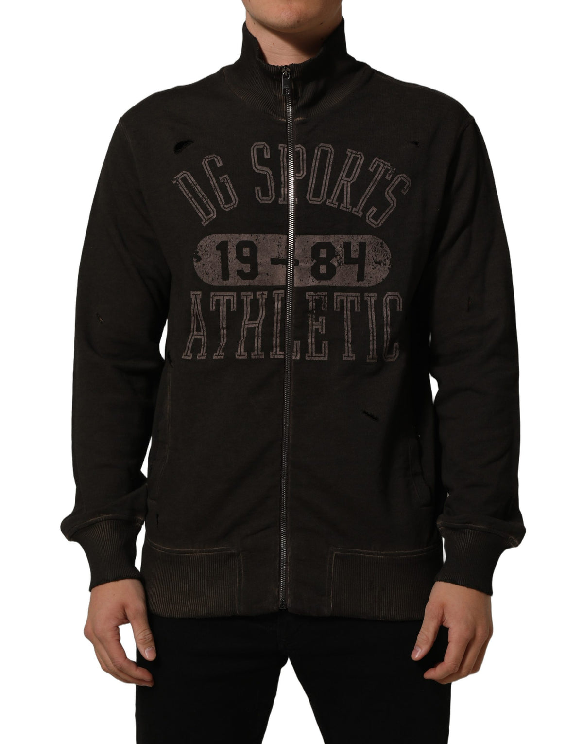 Dolce & Gabbana Brown Logo Print Full Zip Sweatshirt Sweater Dolce & Gabbana