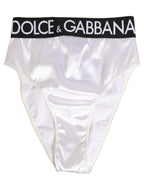 Dolce & Gabbana White Satin High-Waist Brief Logo Women Underwear Dolce & Gabbana