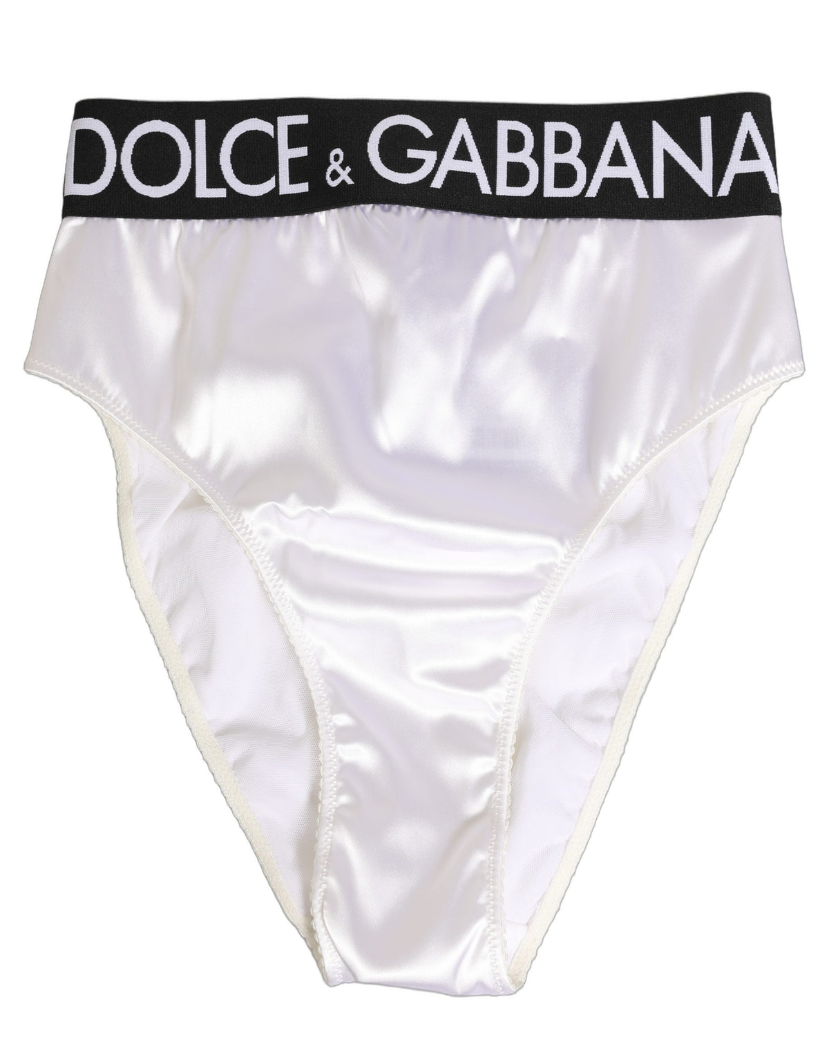 Dolce & Gabbana White Satin High-Waist Brief Logo Women Underwear Dolce & Gabbana