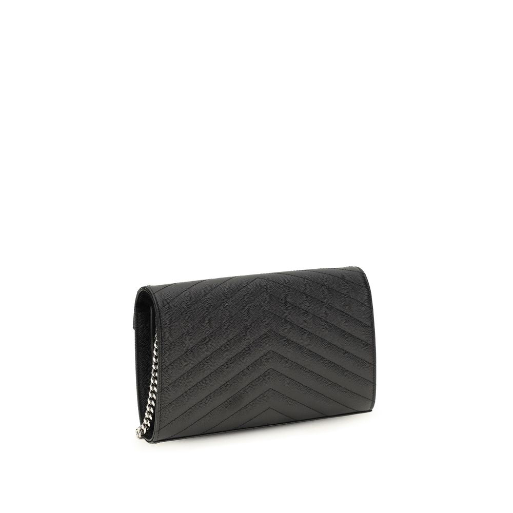 Saint Laurent Black Calf Leather Bos Taurus Wallet showing front view with embossed logo and sleek design.