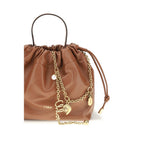 Chloé brown lamb leather shoulder bag with ovis aries detailing, featuring a sleek design and structured shape.