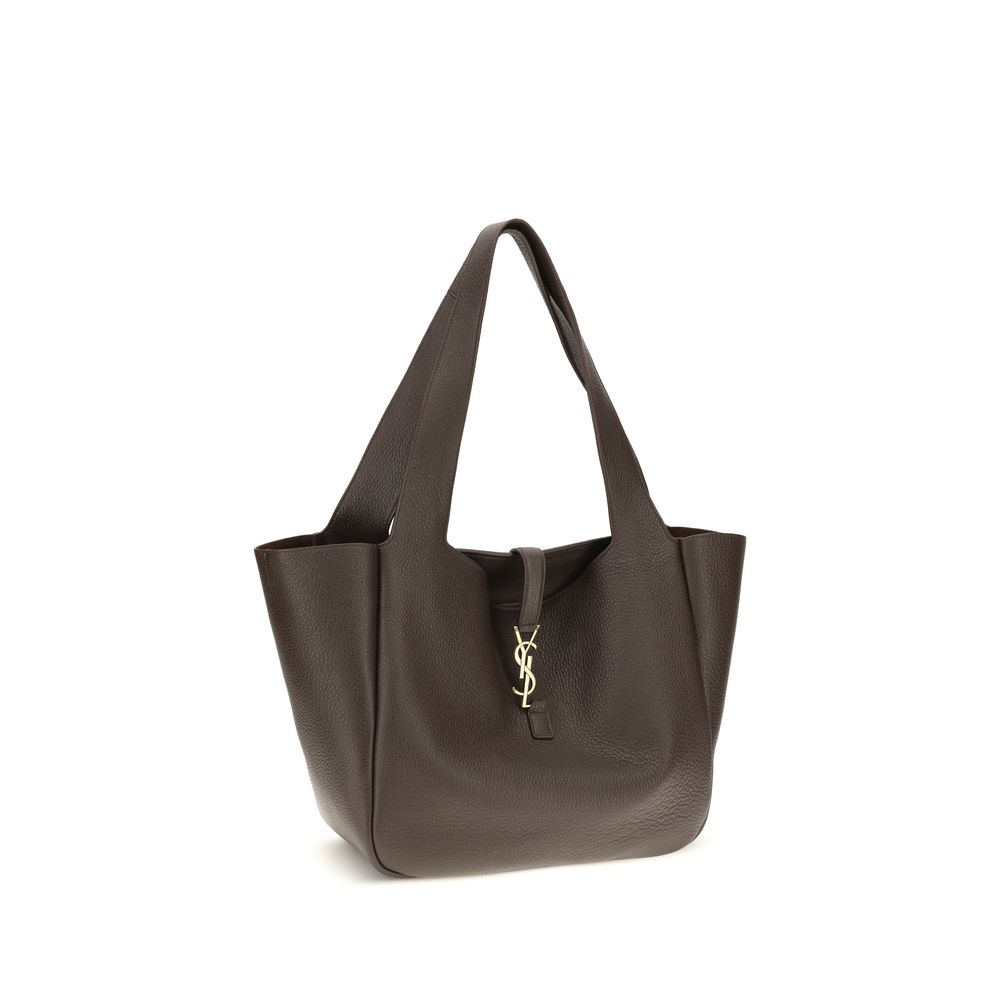 Saint Laurent brown calf leather Bos Taurus shoulder bag with gold-tone hardware and structured design.