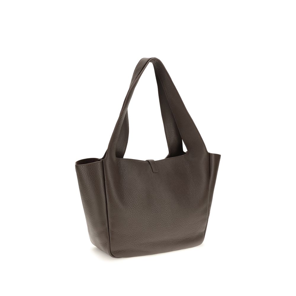 Saint Laurent brown calf leather Bos Taurus shoulder bag with sleek design and gold-tone hardware.