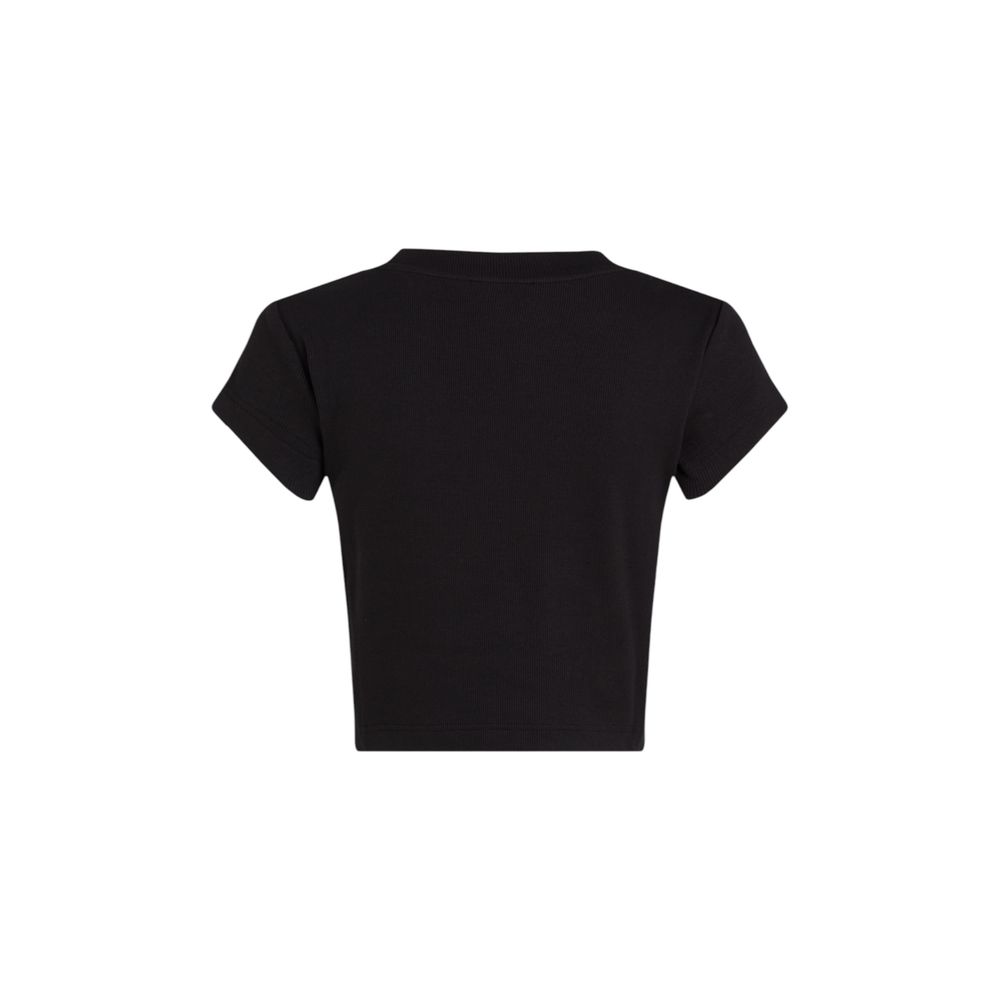 Black cotton T-shirt from Calvin Klein Jeans featuring a classic fit and minimalist design, shown on a hanger.