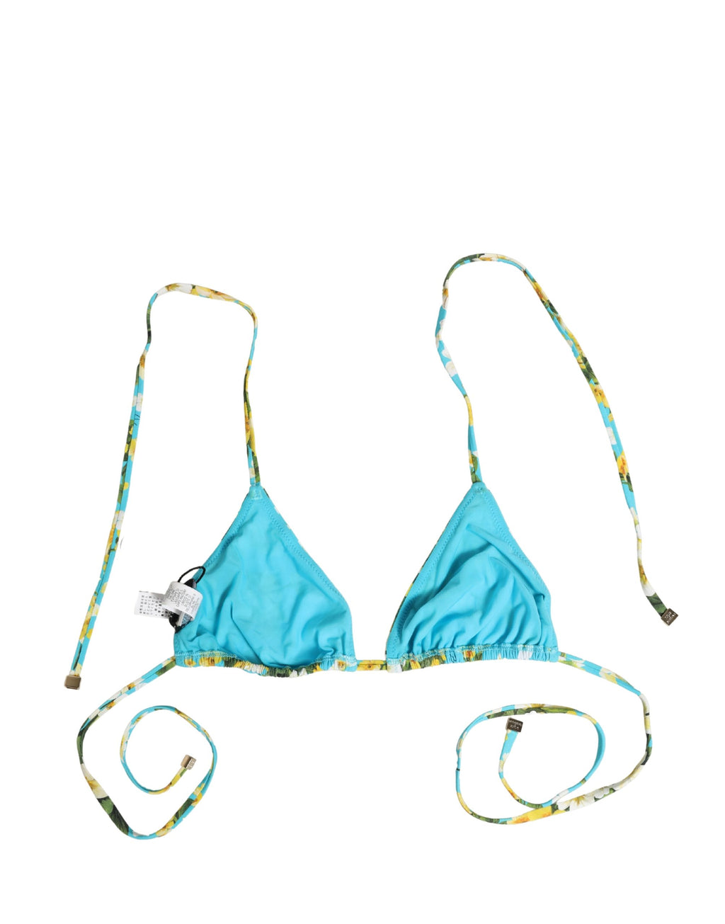 Dolce & Gabbana Blue Floral Print Nylon Halter Bikini Top Swimwear Dolce & Gabbana