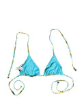 Dolce & Gabbana Blue Floral Print Nylon Halter Bikini Top Swimwear Dolce & Gabbana