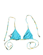 Dolce & Gabbana Blue Floral Print Nylon Halter Bikini Top Swimwear Dolce & Gabbana