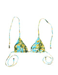 Dolce & Gabbana blue floral print nylon halter bikini top with adjustable straps and vibrant swimsuit design.