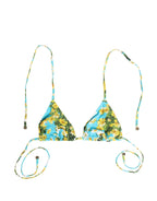 Dolce & Gabbana Blue Floral Print Nylon Halter Bikini Top Swimwear Dolce & Gabbana