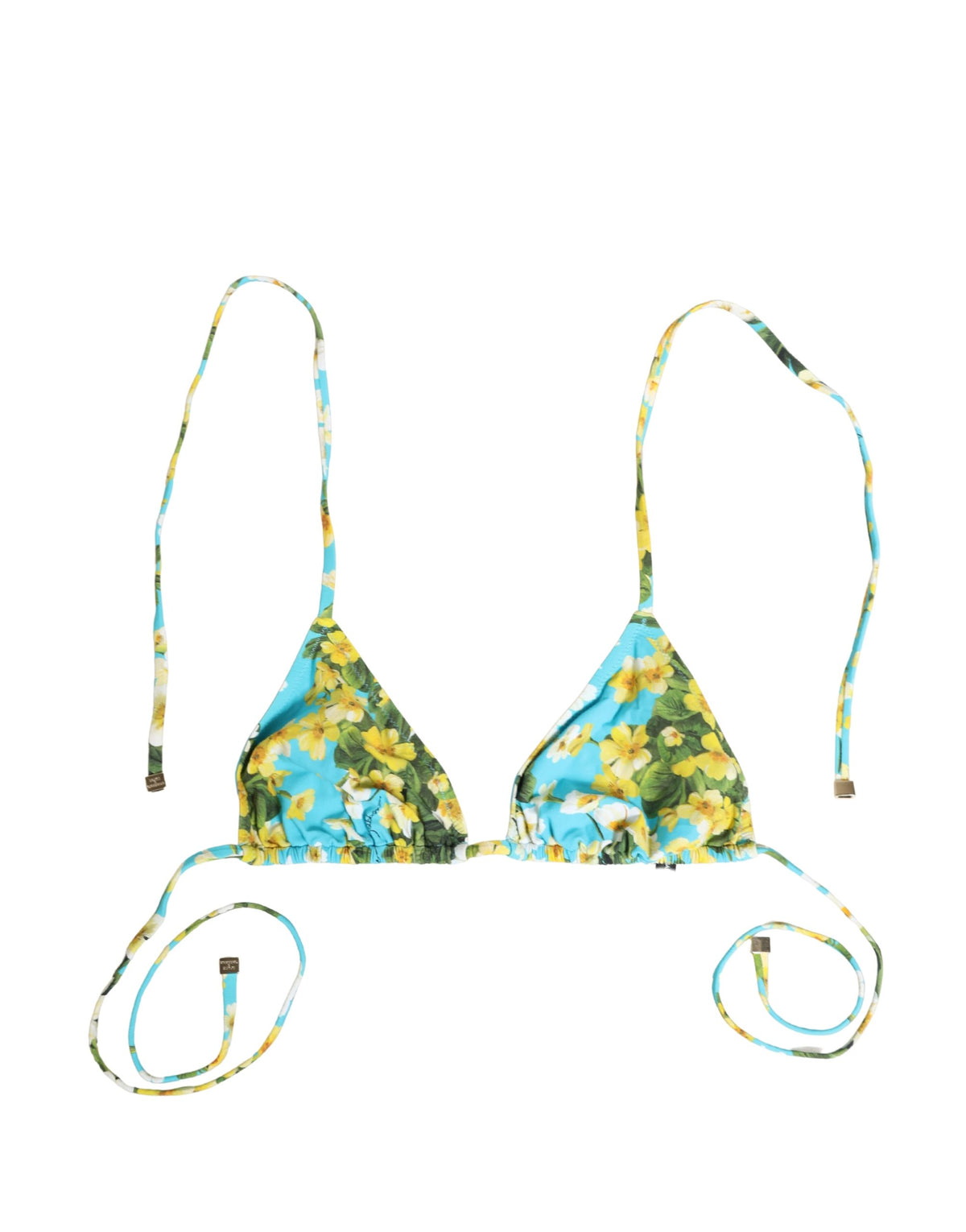 Dolce & Gabbana Blue Floral Print Nylon Halter Bikini Top Swimwear Dolce & Gabbana
