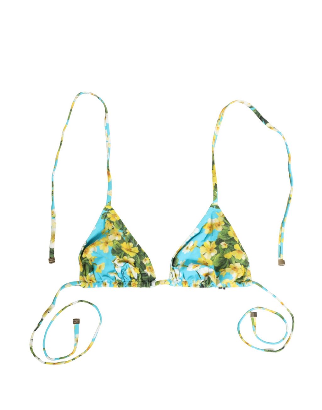 Dolce & Gabbana Blue Floral Print Nylon Halter Bikini Top Swimwear Dolce & Gabbana