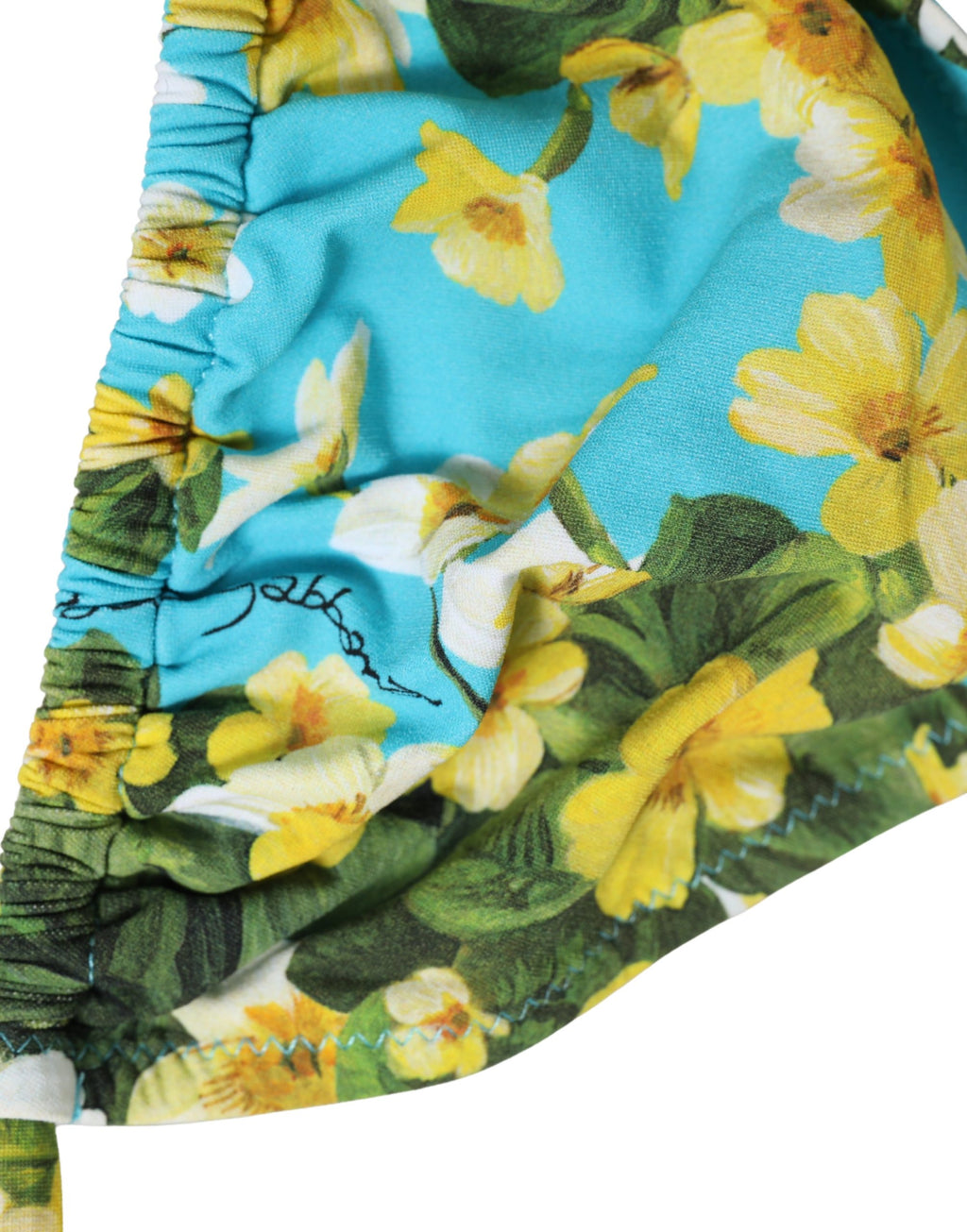 Dolce & Gabbana Blue Floral Print Nylon Halter Bikini Top Swimwear Dolce & Gabbana