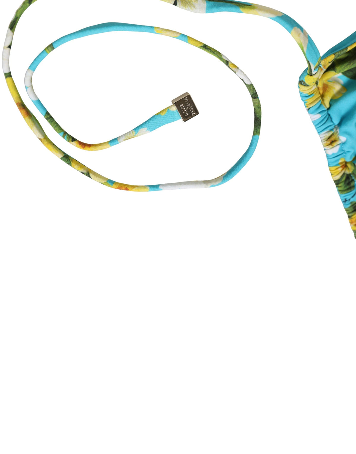 Dolce & Gabbana Blue Floral Print Nylon Halter Bikini Top Swimwear Dolce & Gabbana