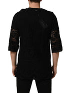 Dolce & Gabbana Black Cotton Floral Lace Crew Neck T-shirt Dolce & Gabbana
