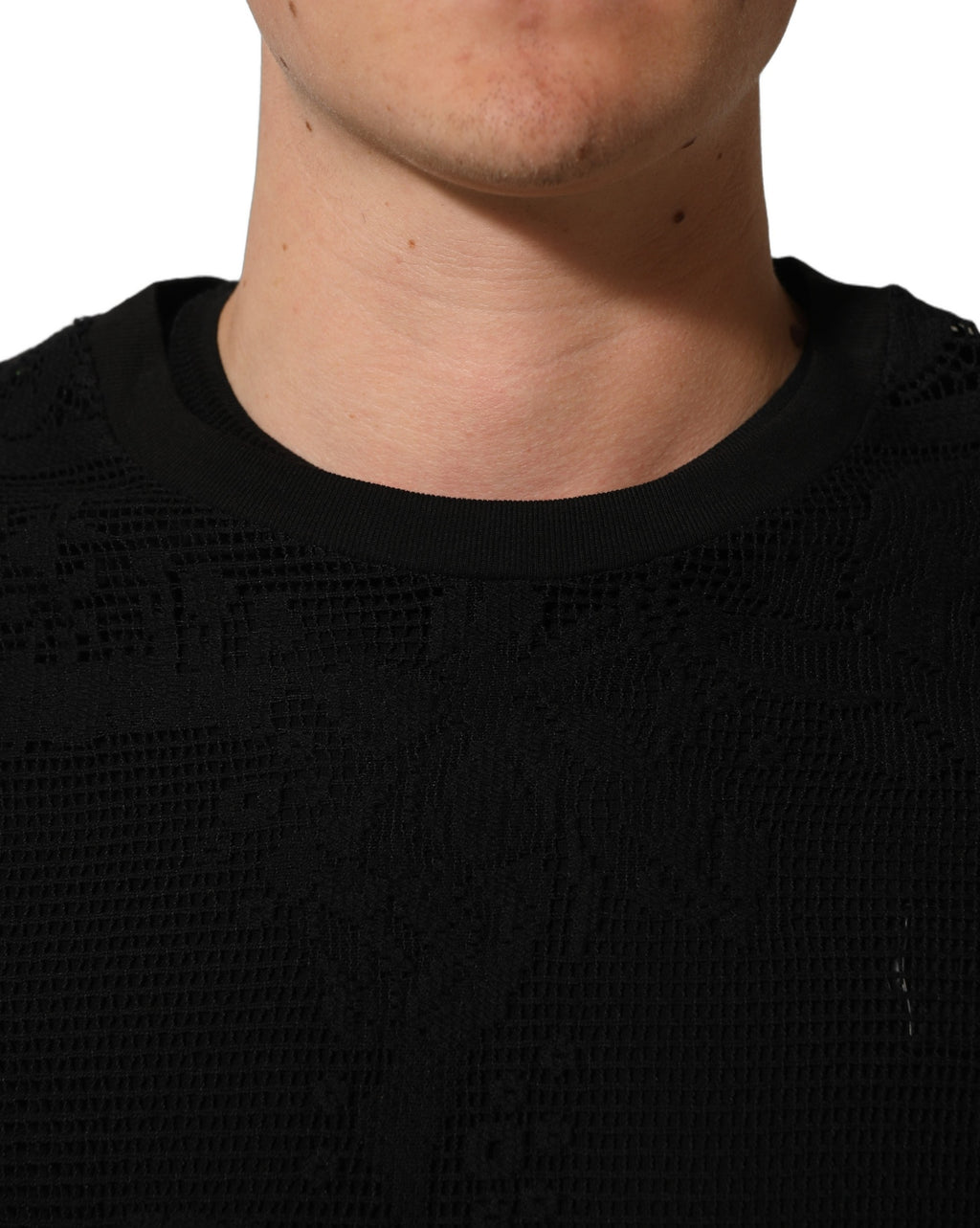 Dolce & Gabbana Black Cotton Floral Lace Crew Neck T-shirt Dolce & Gabbana