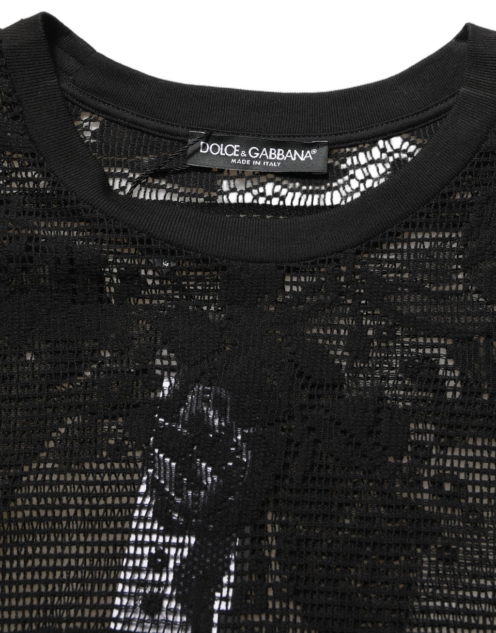 Dolce & Gabbana Black Cotton Floral Lace Crew Neck T-shirt Dolce & Gabbana
