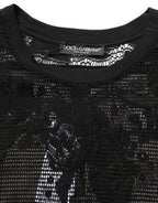 Dolce & Gabbana Black Cotton Floral Lace Crew Neck T-shirt Dolce & Gabbana