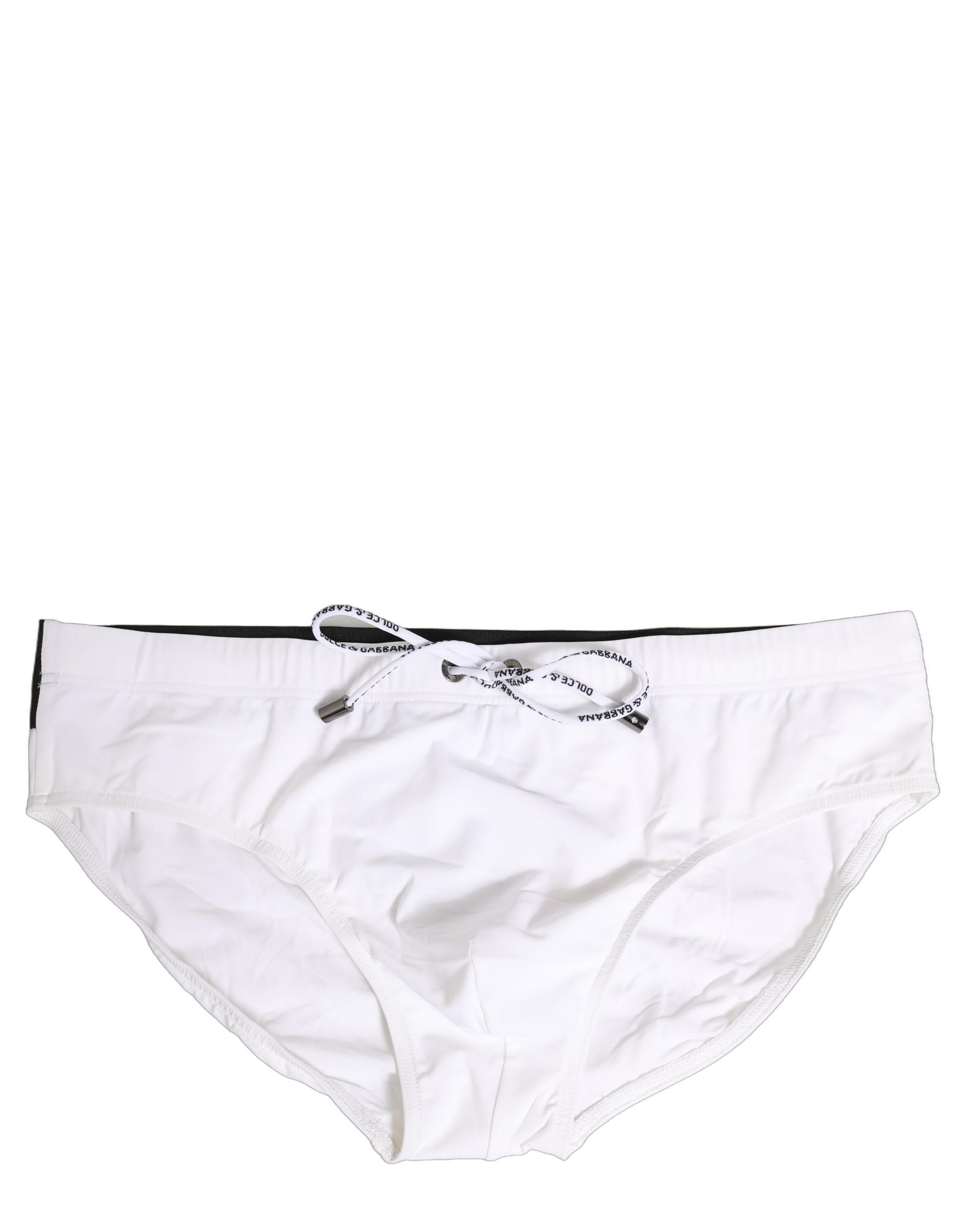 Dolce & Gabbana White Stretch Drawstring Swim Brief Swimwear