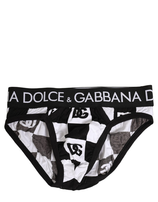 Dolce & Gabbana Black White Logo Checkered Midi Brief Underwear Dolce & Gabbana