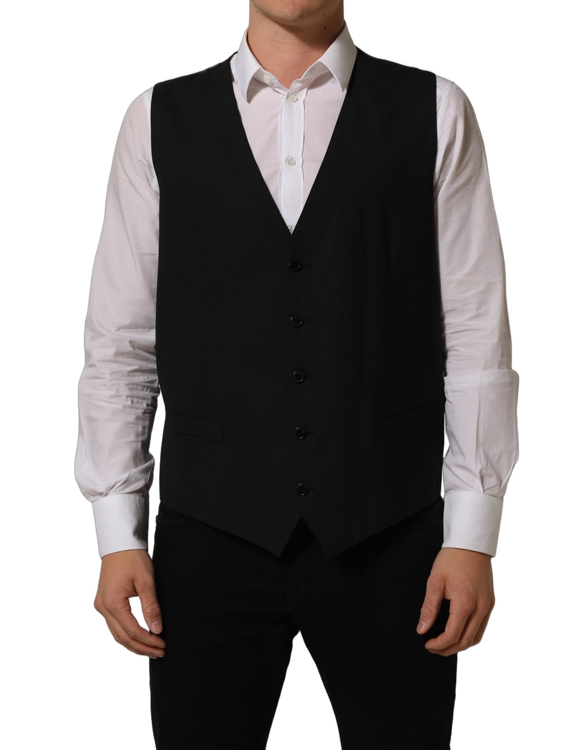 Dolce & Gabbana Black Wool Stretch Waistcoat Formal Vest Dolce & Gabbana