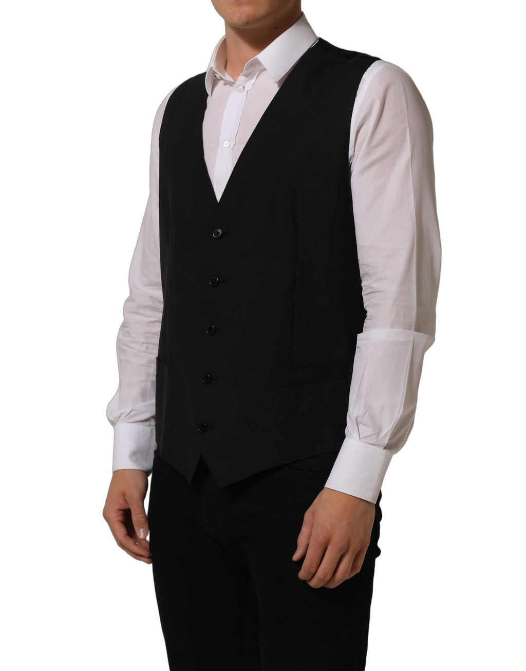 Dolce & Gabbana Black Wool Stretch Waistcoat Formal Vest Dolce & Gabbana