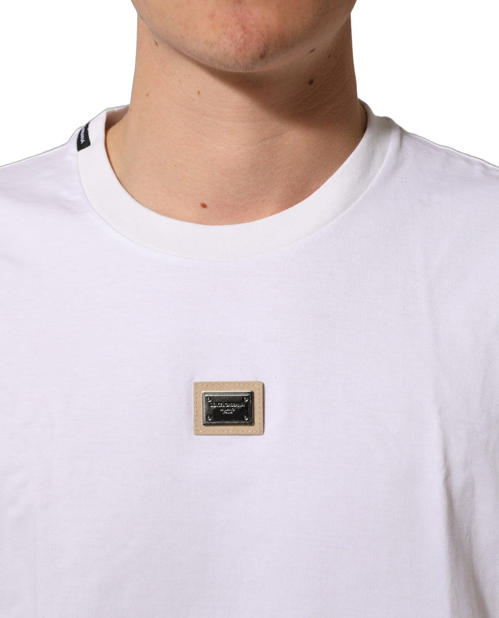 Dolce & Gabbana White Cotton Logo Plaque Crew Neck T-shirt Dolce & Gabbana