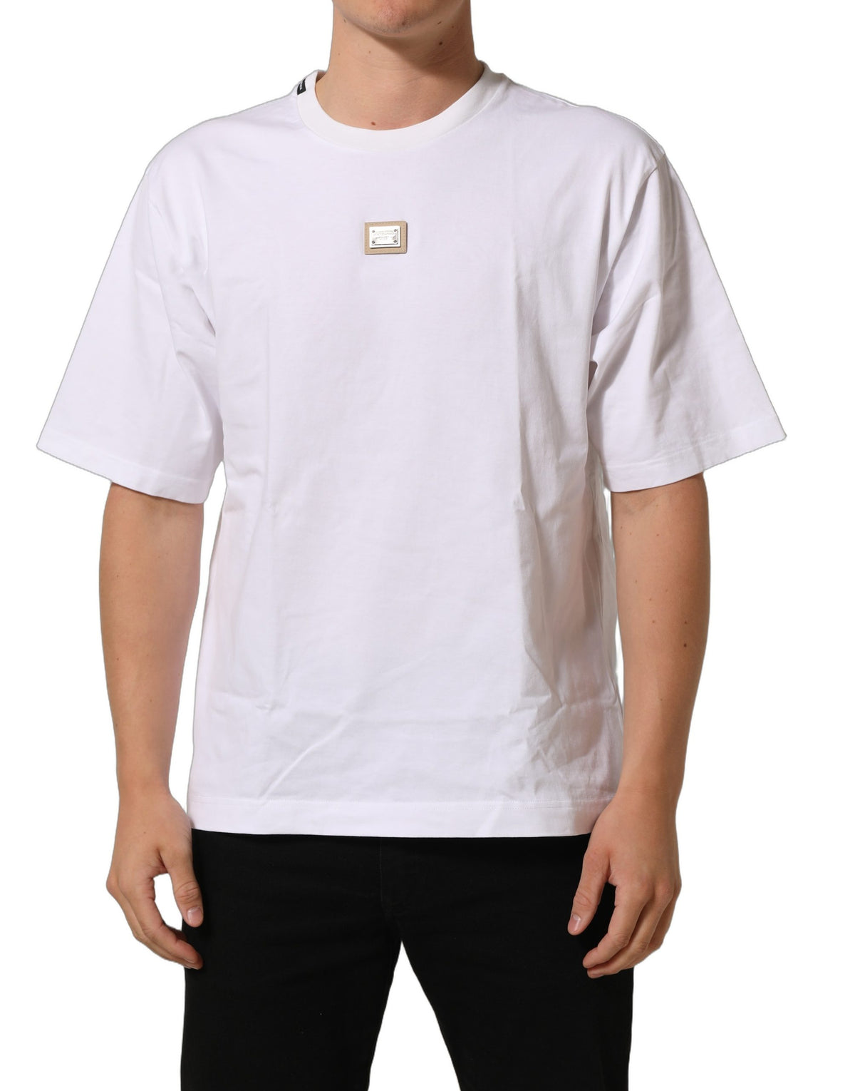Dolce & Gabbana White Cotton Logo Plaque Crew Neck T-shirt Dolce & Gabbana