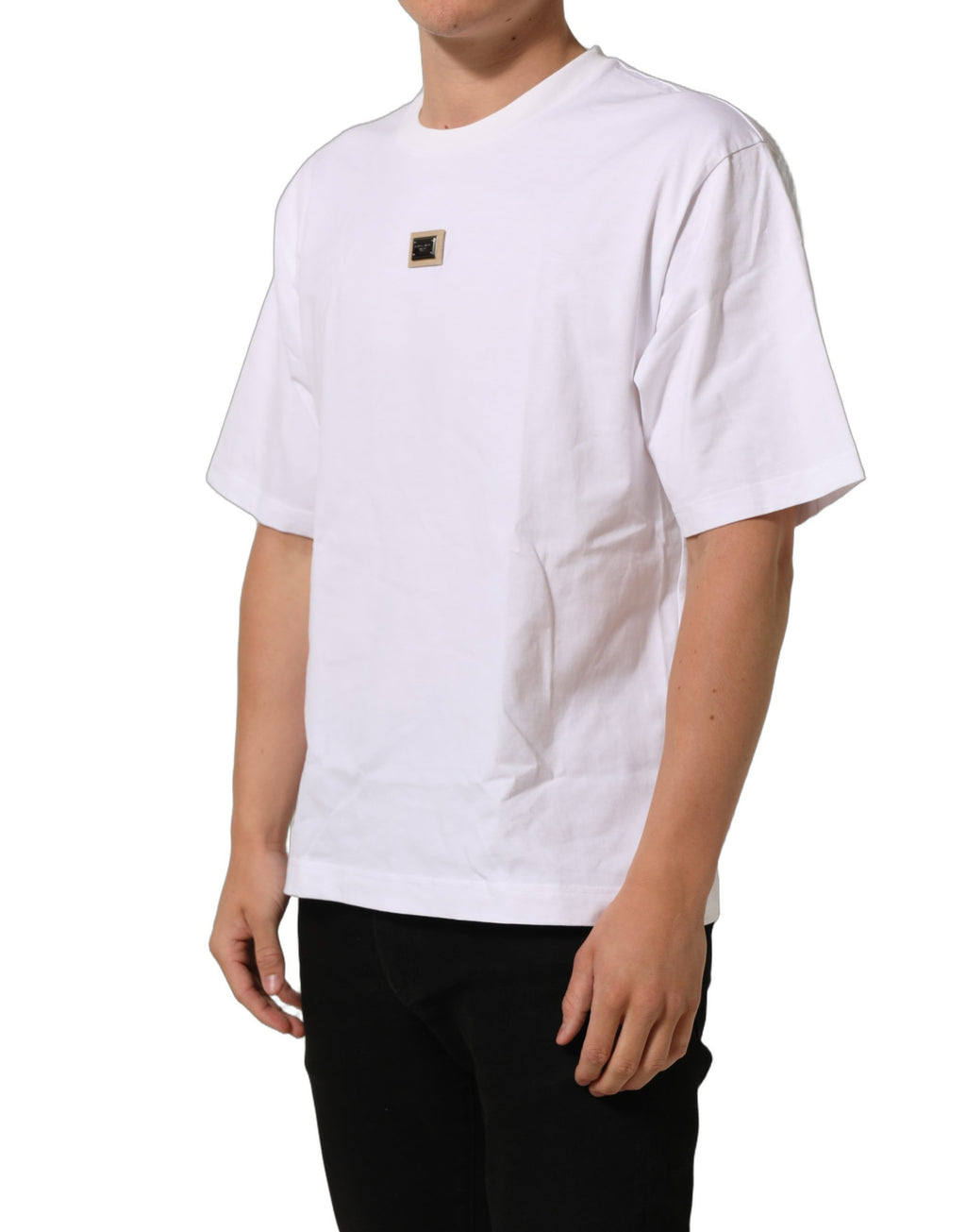 Dolce & Gabbana White Cotton Logo Plaque Crew Neck T-shirt Dolce & Gabbana