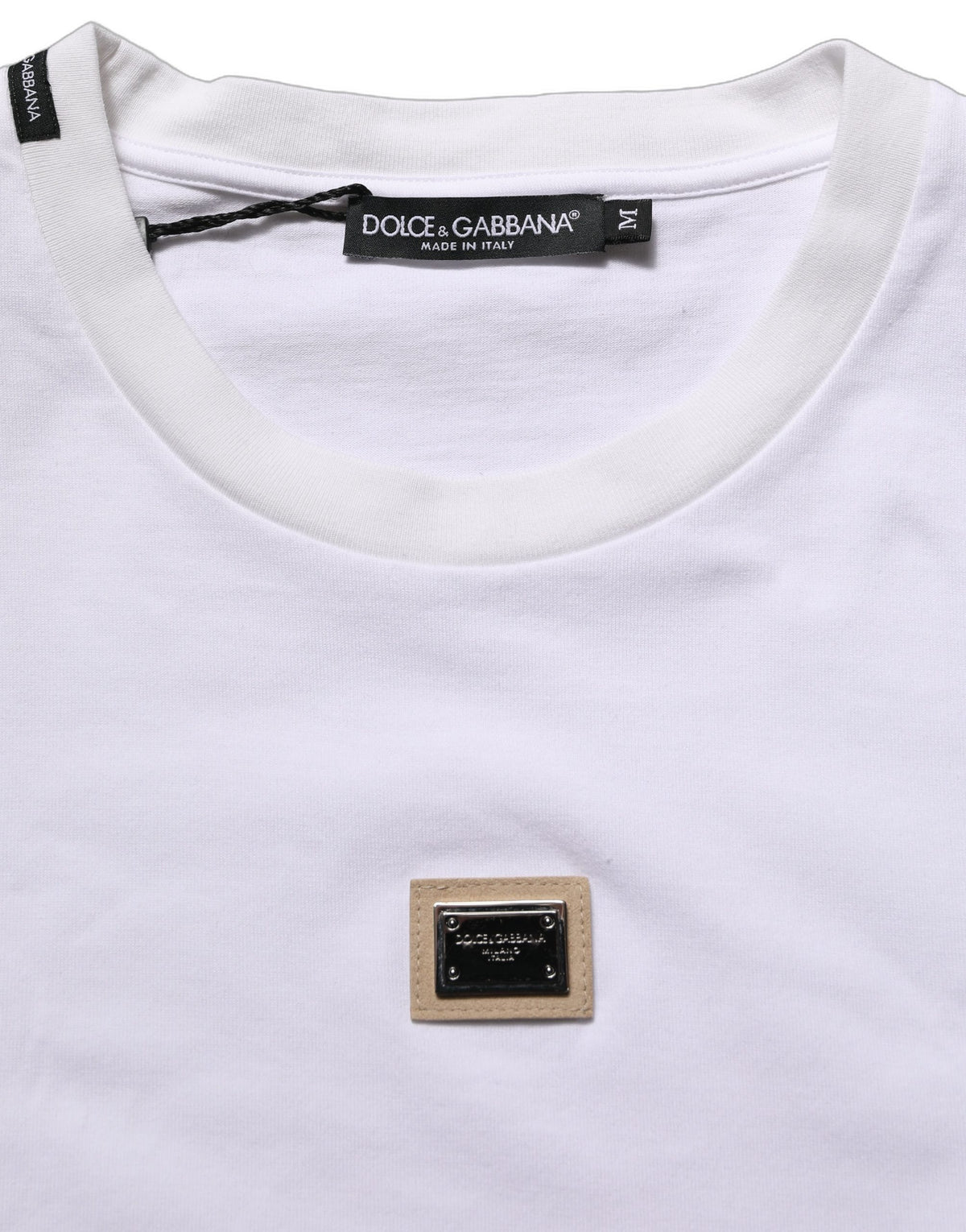 Dolce & Gabbana White Cotton Logo Plaque Crew Neck T-shirt Dolce & Gabbana