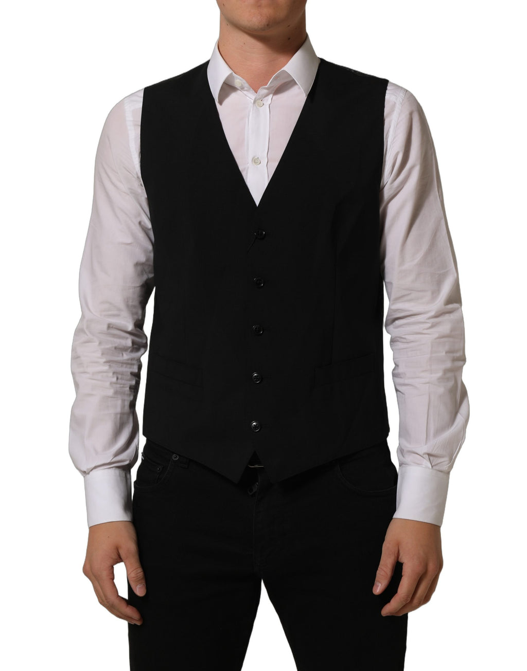 Dolce & Gabbana Black Wool Stretch Waistcoat Formal Dress Vest Dolce & Gabbana