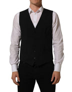 Dolce & Gabbana Black Wool Stretch Waistcoat Formal Dress Vest Dolce & Gabbana
